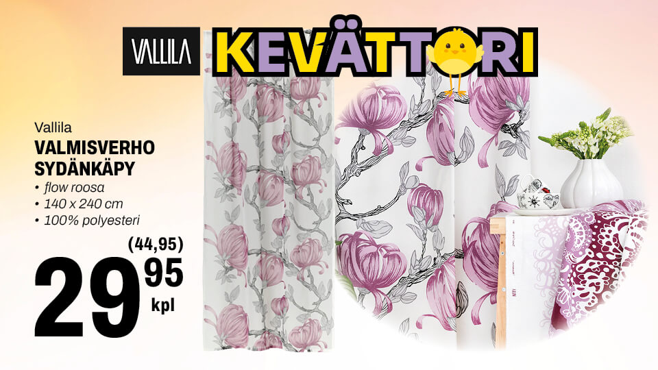 Vallila valmisverho Sydänkäpy flow roosa 29,95 € (44,95)