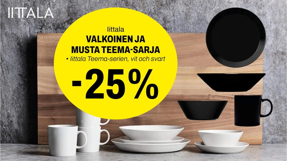 Iittala valkoinen ja musta Teema-sarja -25 %