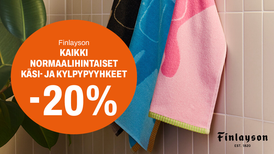 Kaikki normaalihintaiset Finlayson käsi- ja kylpypyyhkeet -20 %