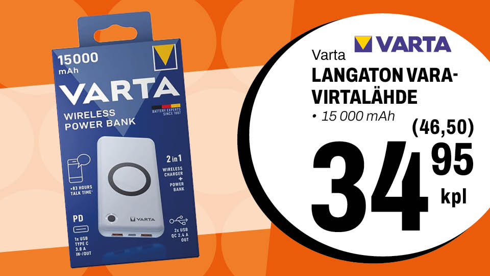 Varta Langaton varavirtal&auml;hde 34,95&euro;/kpl
