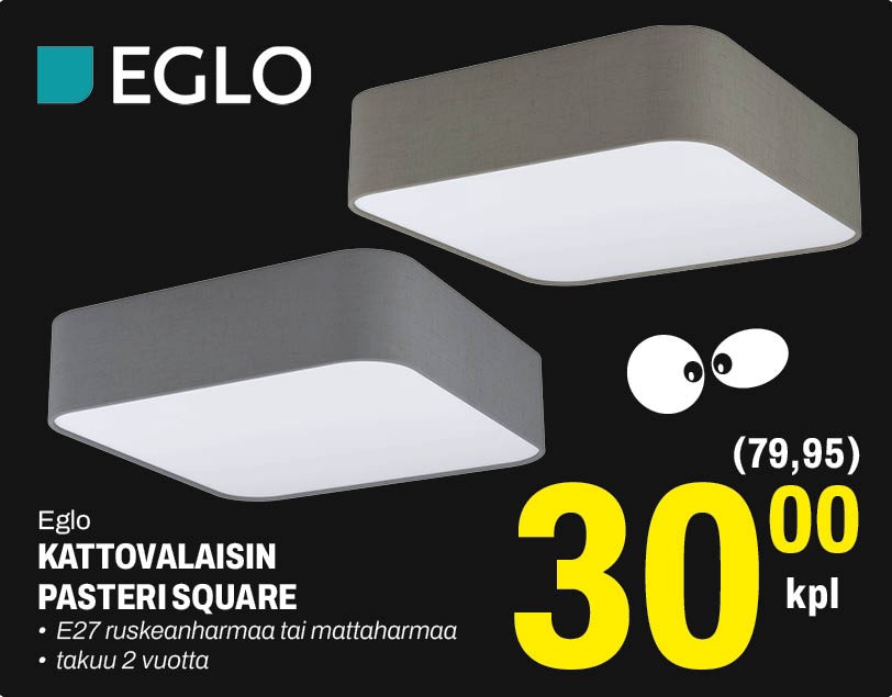 Eglo Kattovalaisin Pasteri Square 30&euro;/kpl
