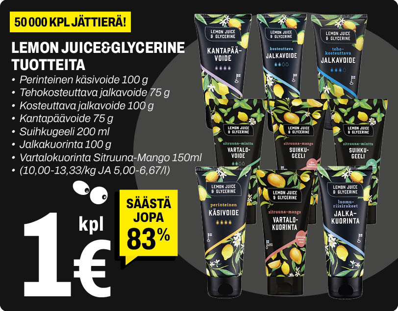 Lemon Juice&Glycerine tuotteita 1&euro;/kpl