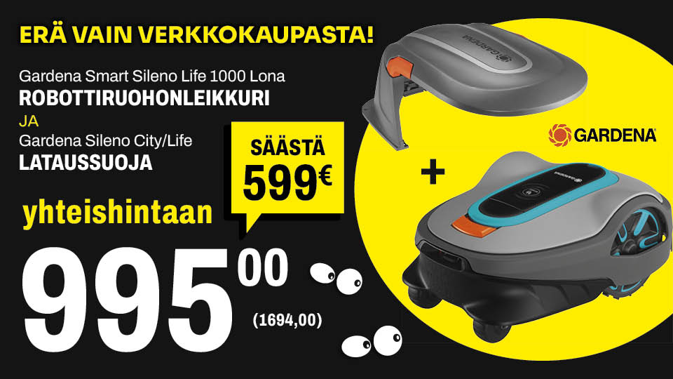 Gardena robottiruohonleikkuri + lataussuoja yhteishintaan 995,00 &euro;