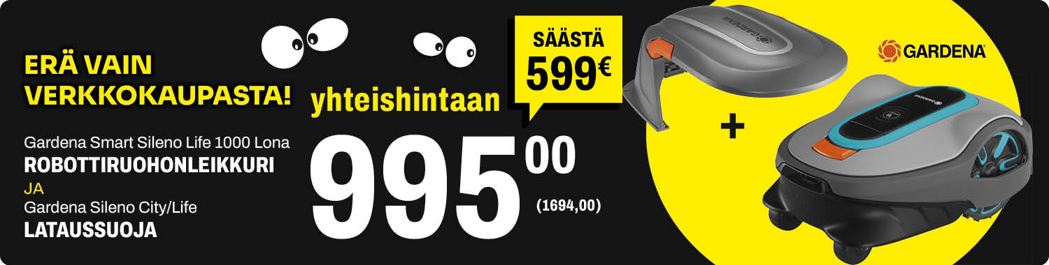 Gardena robottiruohonleikkuri + lataussuoja yhteishintaan 995,00 &euro;