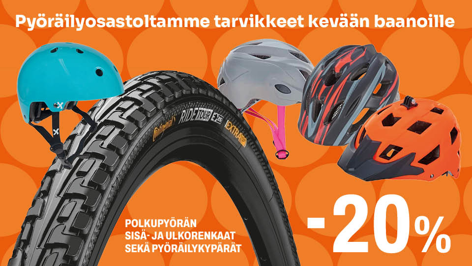 Py&ouml;r&auml;ilykyp&auml;r&auml;t ja renkaat -20%