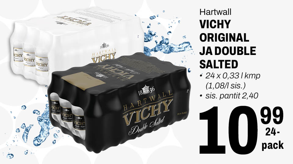 Hartwall Vichy Original ja Double salted 10,99 &euro;/ 24-pack