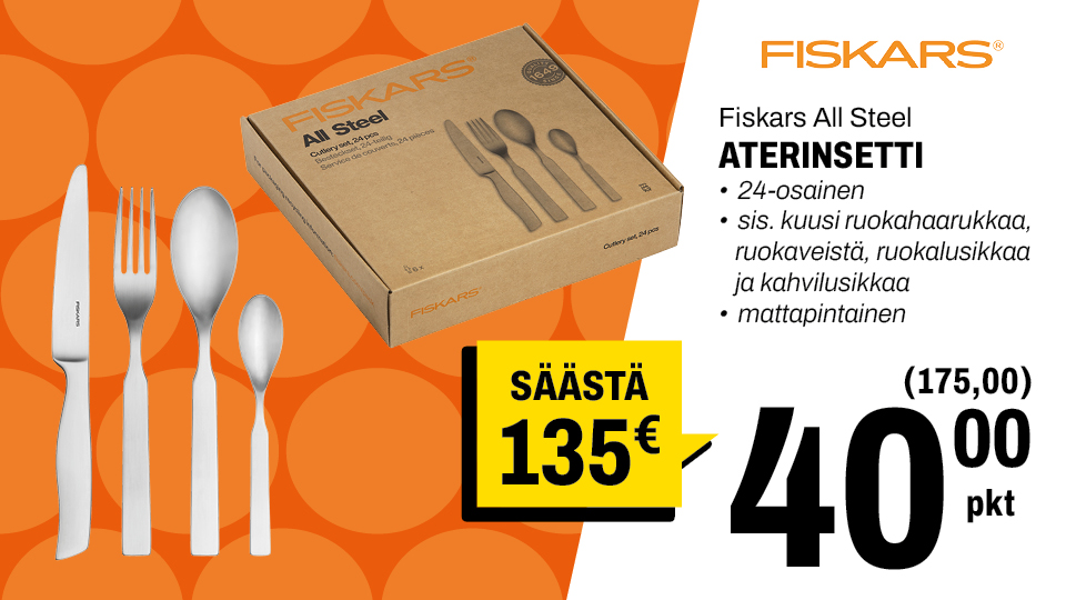 Fiskars All Steel 24-osainen aterinsetti 40,00 &euro; (175,00) - S&Auml;&Auml;ST&Auml; 135 &euro;