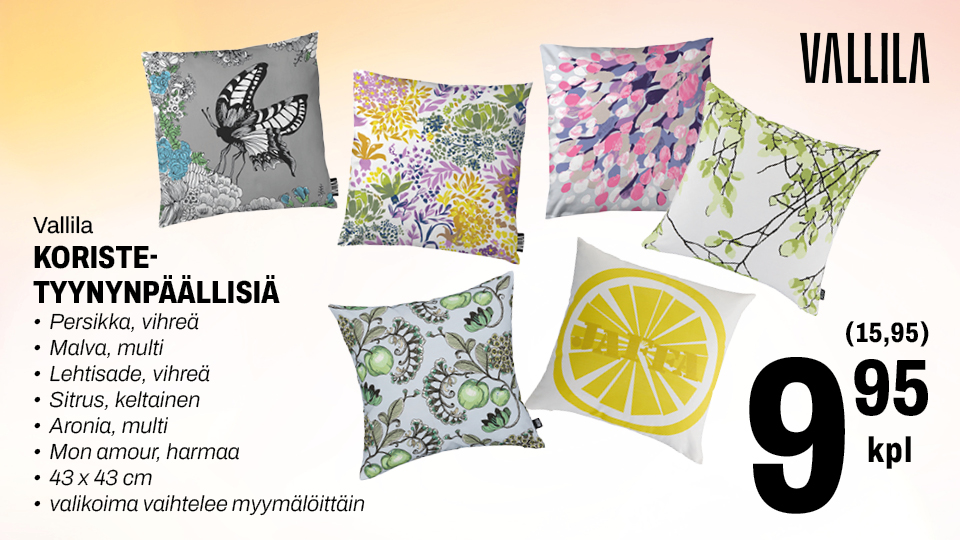 Vallila koristetyynynp&auml;&auml;llisi&auml; 9,95 &euro; (15,95)