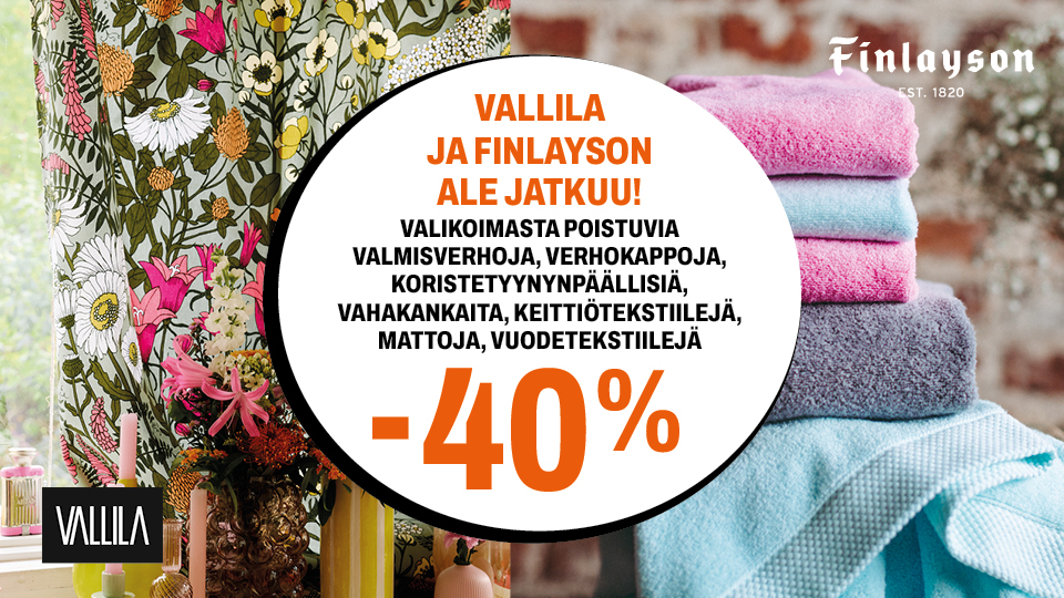 Vallila ja Finlayson ale jatkuu &ndash; kodintekstiilej&auml; -40 %