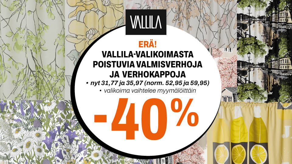 Vallila valmisverhoja ja verhokappoja -40 %