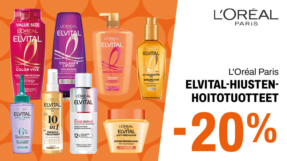 L'Or&eacute;al Paris Elvital-hiustenhoitotuotteet -20%