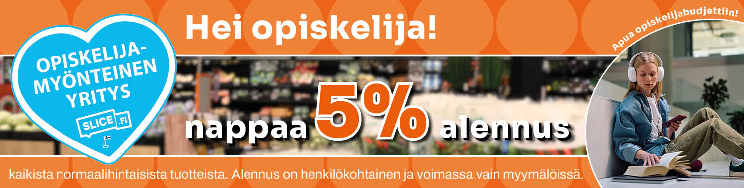 Hei opiskelija - nappaa 5 % opiskelija-alennus Minimanin myym&auml;l&ouml;ist&auml;!