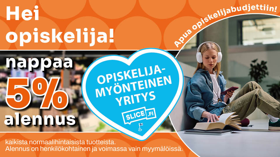 Hei opiskelija - nappaa 5 % opiskelija-alennus Minimanin myym&auml;l&ouml;ist&auml;!