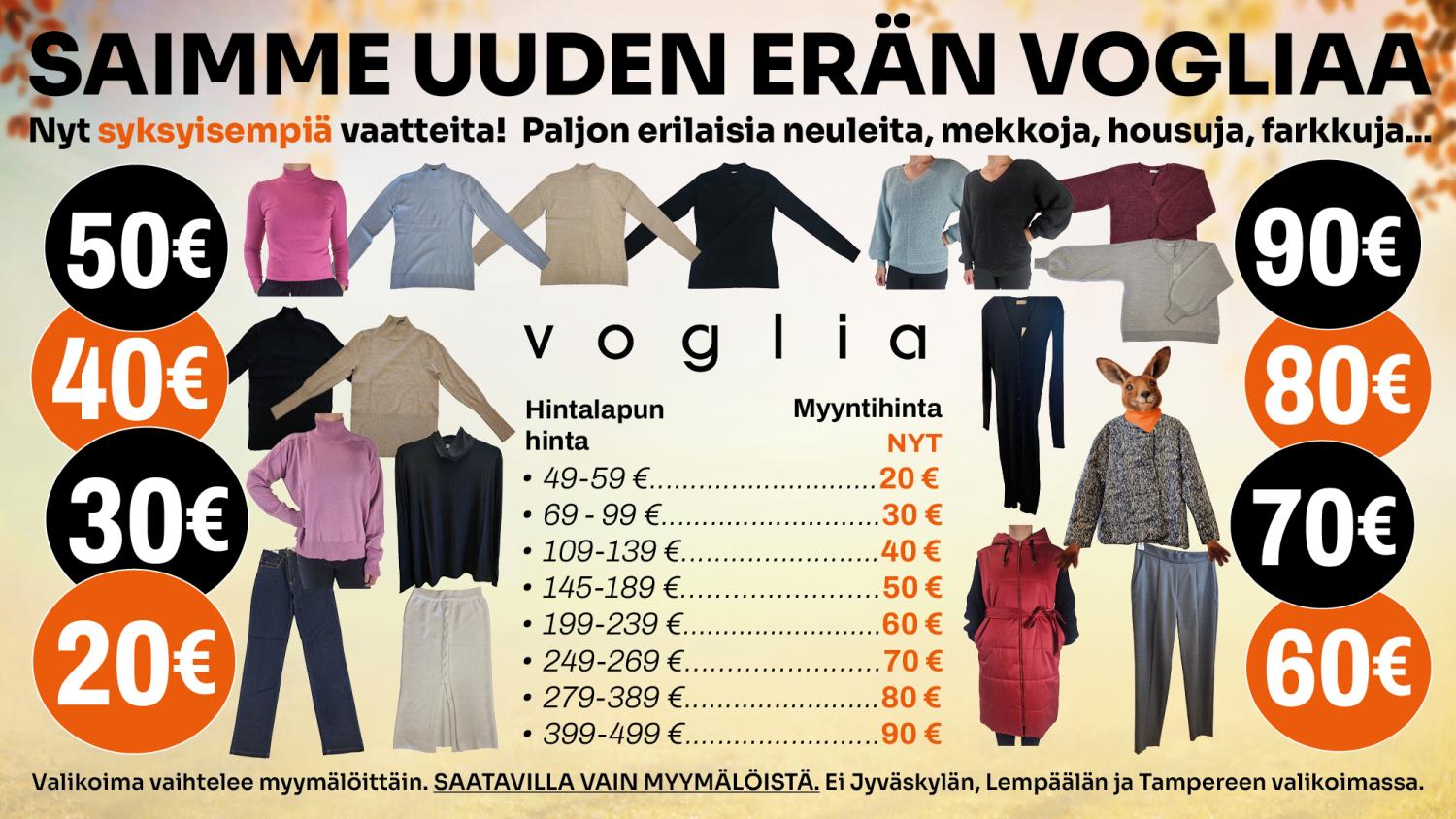 Saimme uuden er&auml;n Vogliaa &ndash; Nyt syksyisempi&auml; vaatteita tasarahahinnoin!