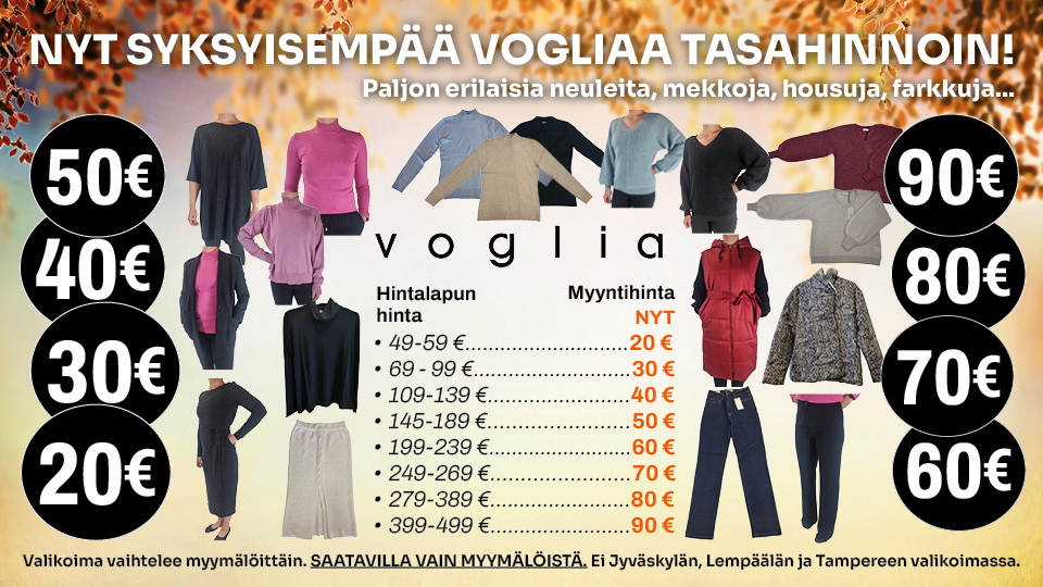 Saimme uuden er&auml;n Vogliaa &ndash; Nyt syksyisempi&auml; vaatteita tasahinnoin!