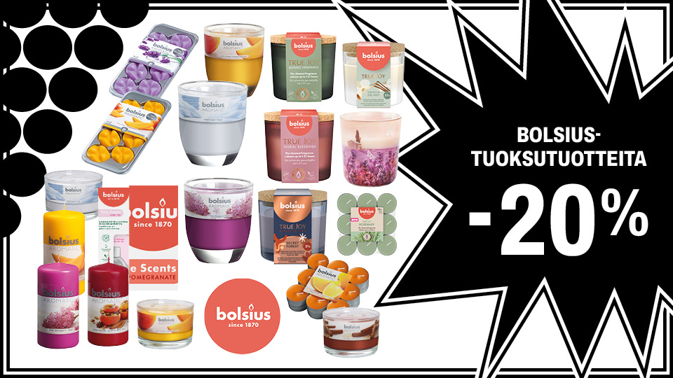 Kaikki normaalihintaiset Bolsius True Scents -tuoksutuotteet -20 %