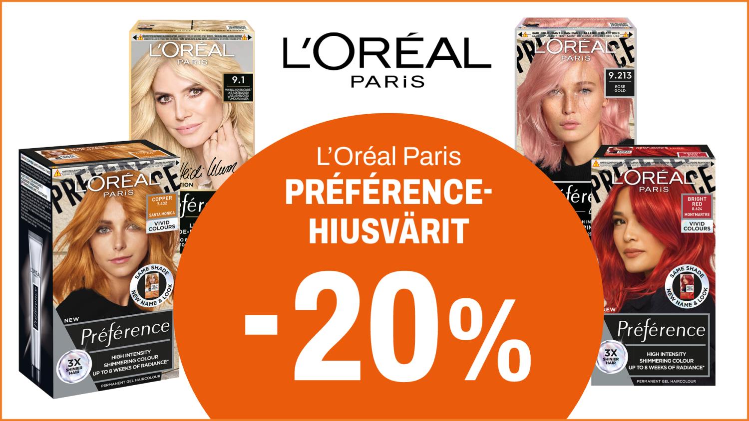 L'Or&eacute;al Paris Pr&eacute;f&eacute;rence -hiusv&auml;rit -20%