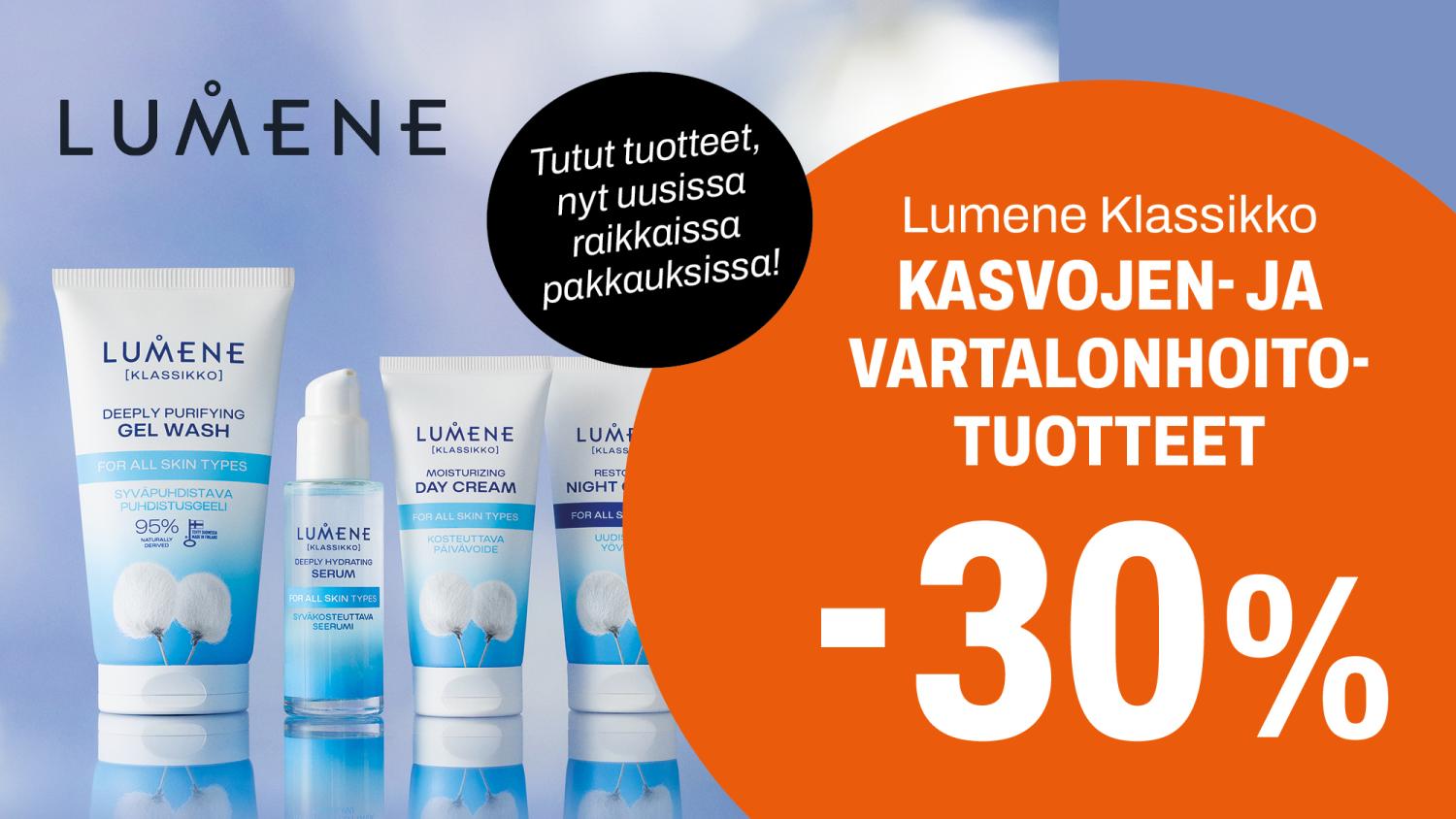 Lumene Klassikko kasvojen- ja vartalonhoitotuotteet -30%