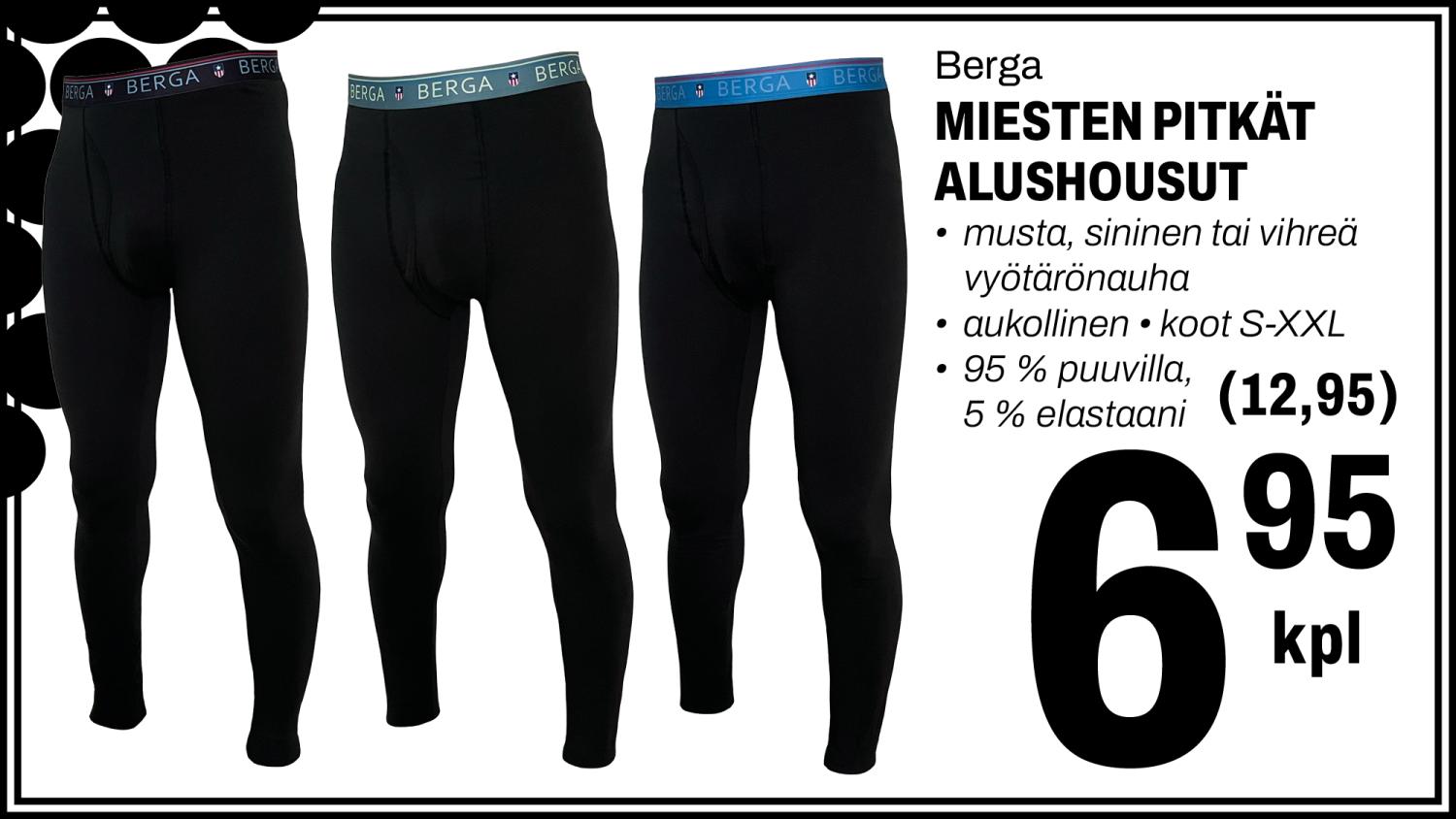 Berga Miesten pitk&auml;t alushousut 6,95&euro;/pkt