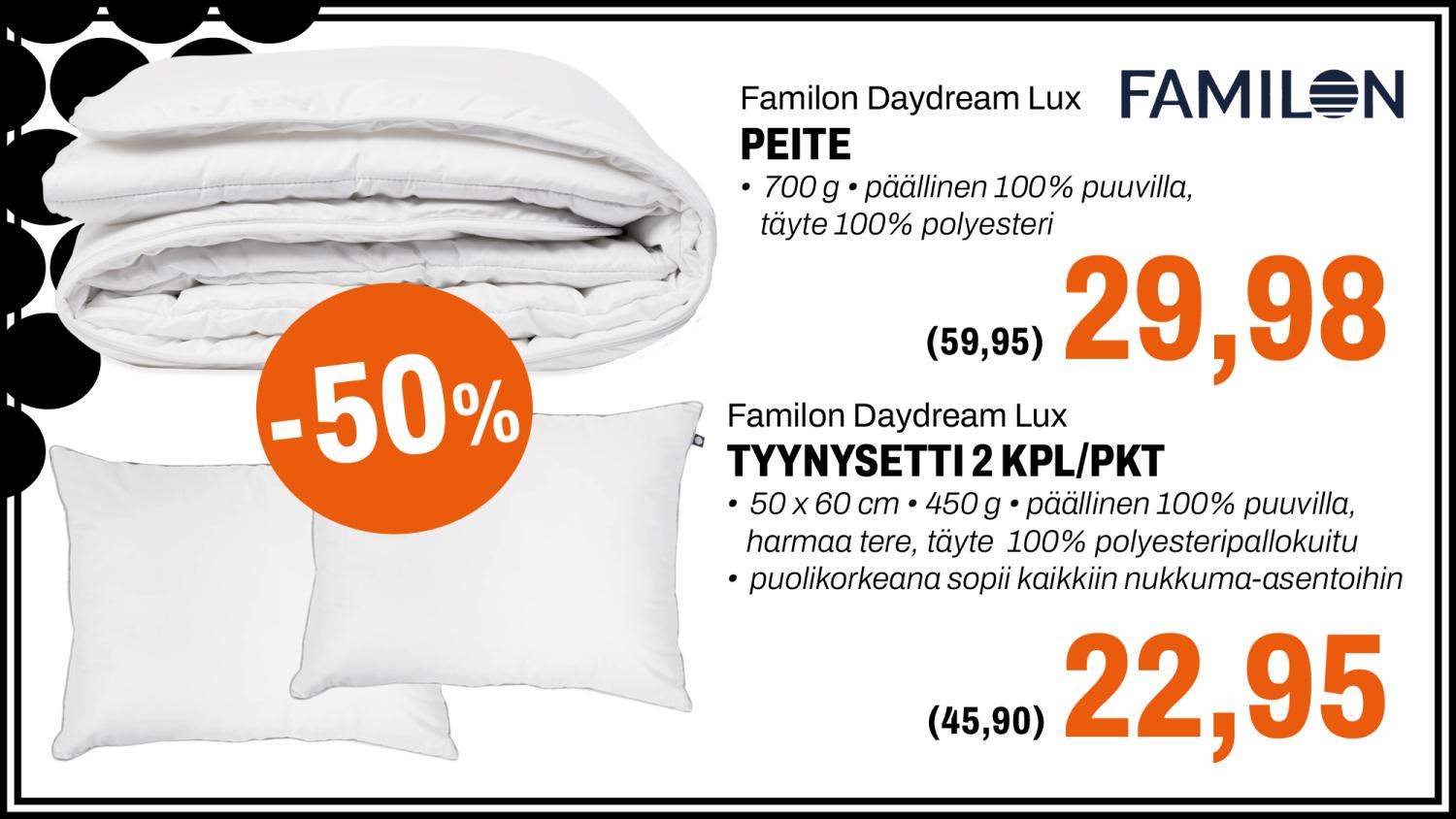 Familon Daydream peite ja tyynysetti -50%