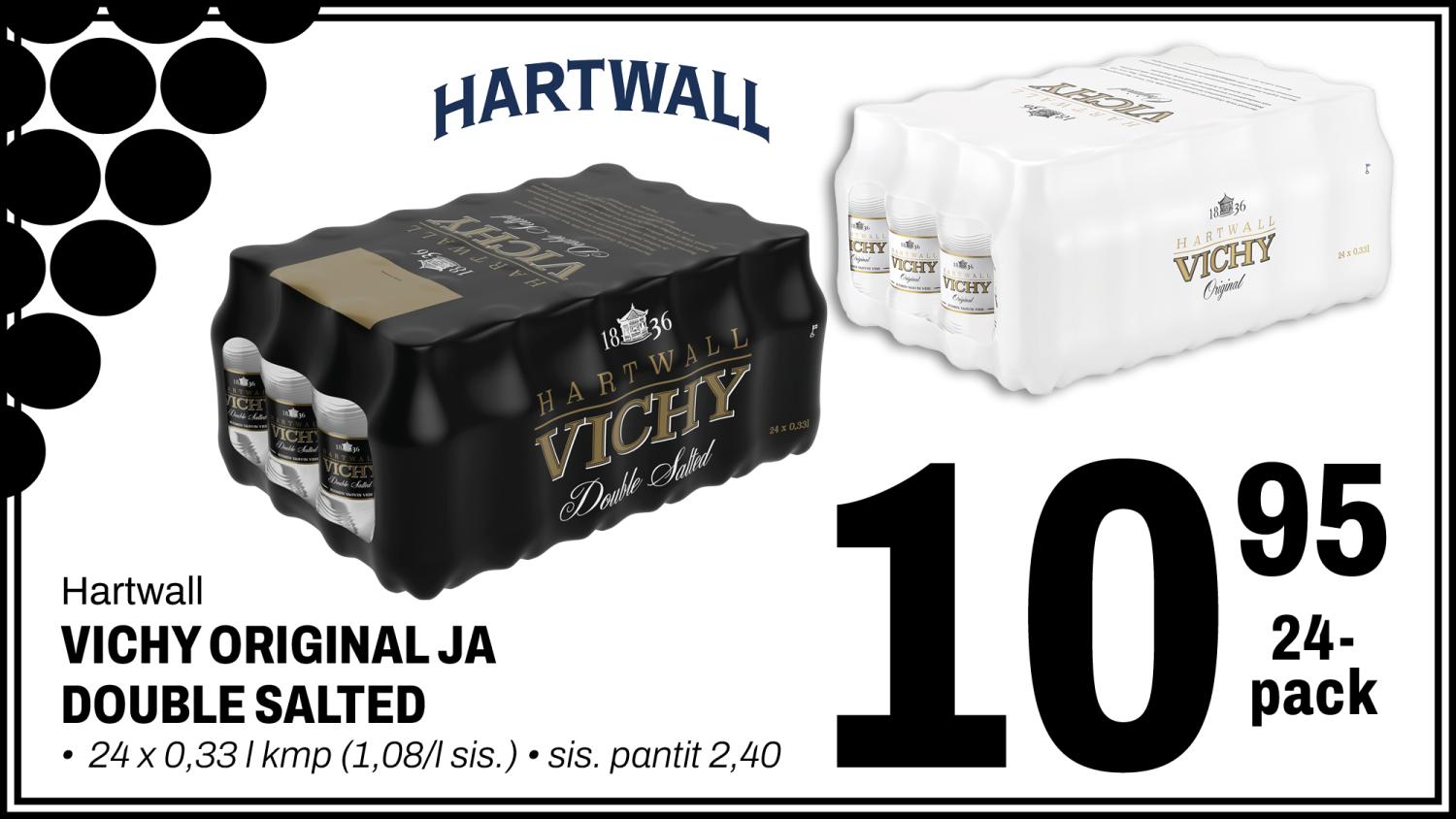 Hartwall Vichy Original ja Double salted 10,95&euro;/24-pack