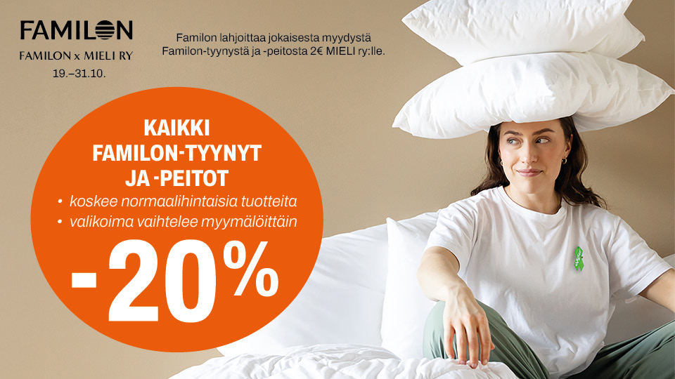Kaikki normaalihintaiset Familon-tyynyt ja -peitot -20 %