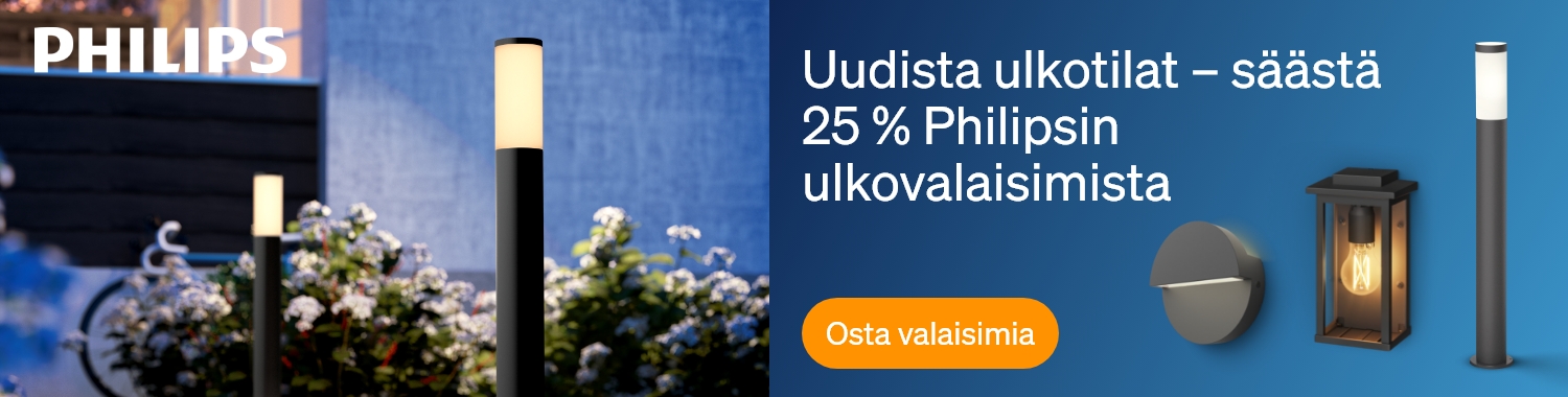 Uudista ulkotilat &ndash; s&auml;&auml;st&auml; 25% Philipsin ulkovalaisimista