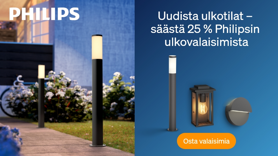Uudista ulkotilat &ndash; s&auml;&auml;st&auml; 25% Philipsin ulkovalaisimista