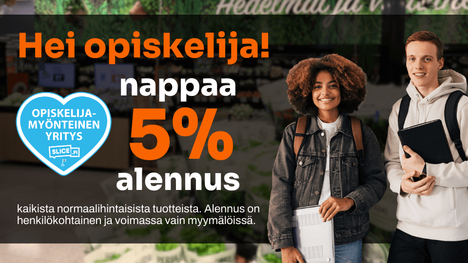 Hei opiskelija - nappaa 5 % opiskelija-alennus Minimanin myym&auml;l&ouml;ist&auml;!