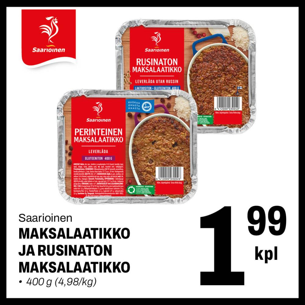 Saarioinen Maksalaatikot 1,99&euro;/kpl