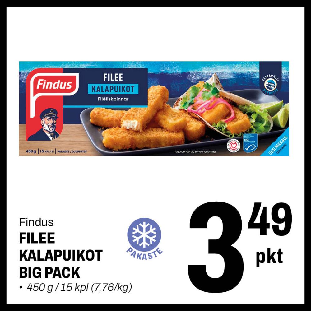 Findus Filee kalapuikot big pack 3,49 &euro; / pkt