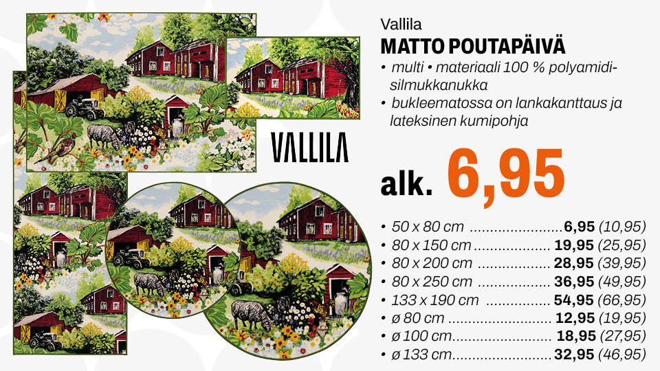 Vallila matto Poutap&auml;iv&auml; alkaen 6,95 &euro;