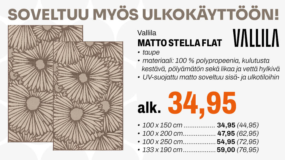Vallila matto Stella Flat alkaen 34,95 &euro;