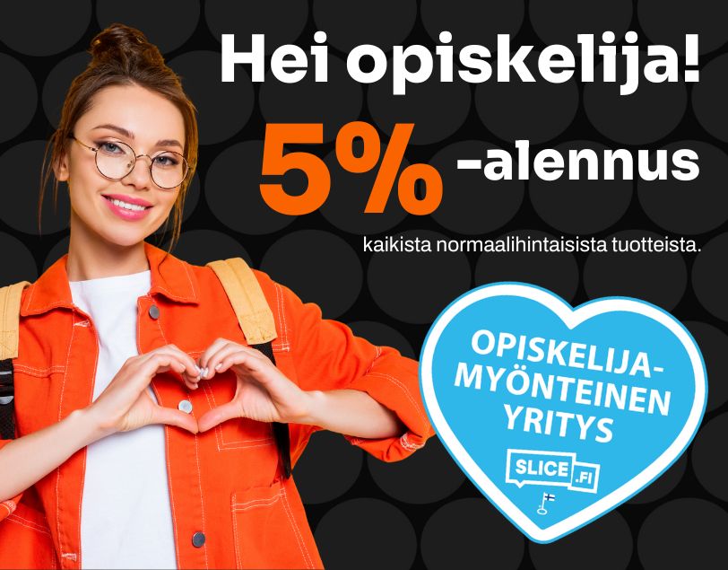 Esitä opiskelijakorttisi myymälän kassalla ennen maksua, saat 5% alennuksen!