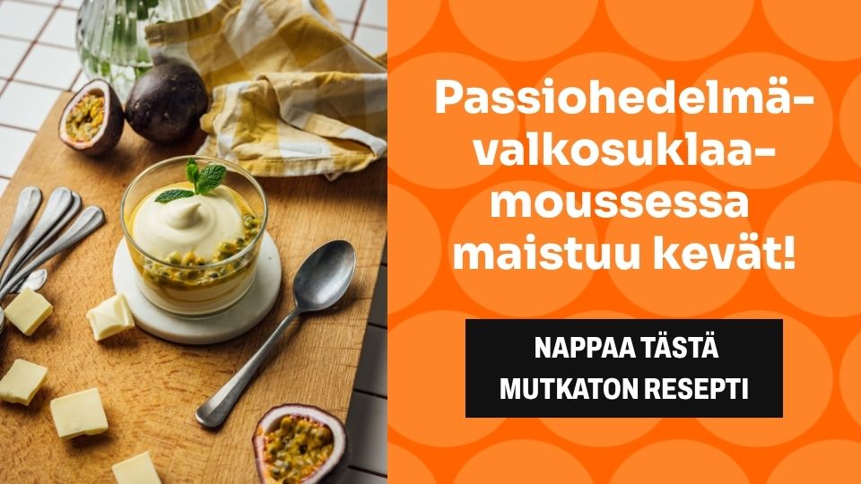 Satokausi &ndash; passionhedelm&auml;-valkosuklaamousse