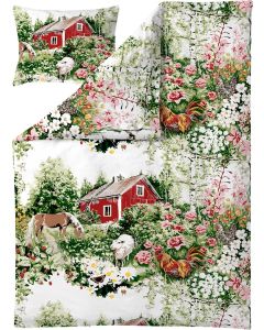 VALLILA PUSSILAKANASETTI MANSIKKAPAIKKA 150X210CM PUNA-VIHRE