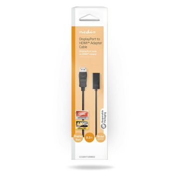 NEDIS DISPLAYPORT KAAPELI DISPLAYPORT UROS - HDMI NAARAS 0.20