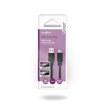 NEDIS USB 2.0 KAAPELI USB A UROS - MICRO B-UROS PYÖREÄ 2 M MUST