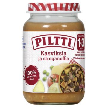PILTTI KASVIKSIA JA STROGANOFFIA 1-3V 200 G