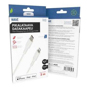 WAVE DATAKAAPELI, USB TYPE-C -> APPLE LIGHTNING (MFI), 2M, VALKOINEN