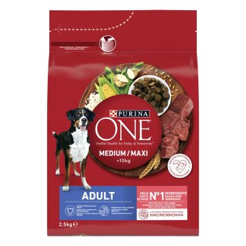 PURINA ONE KOIRAN TÄYSRAVINTO ADULT MEDIUM/MAXI NAUTAA&RIISIÄ 2,5 KG