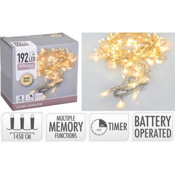 LED 192 VALOSARJA LÄMMIN VALKOINEN, TOIMII PARISTOILLA, ULKO