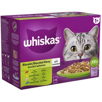 WHISKAS 1+ SUOSIKIT LAJITELMA HYYTELÖSSÄ 12*85G 1,02 KG