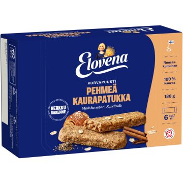 ELOVENA KORVAPUUSTINMAKUINEN PEHMEÄ KAURAPATUKKA 6-PACK 180 G