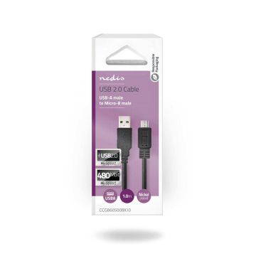 NEDIS USB 2.0 KAAPELI USB A UROS - MICRO B-UROS PYÖREÄ 1 M MUST