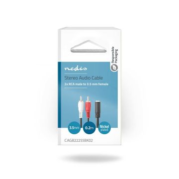 NEDIS STEREOÄÄNIKAAPELI 2X RCA UROS - 3.5 MM NAARAS 0.20 M MUST