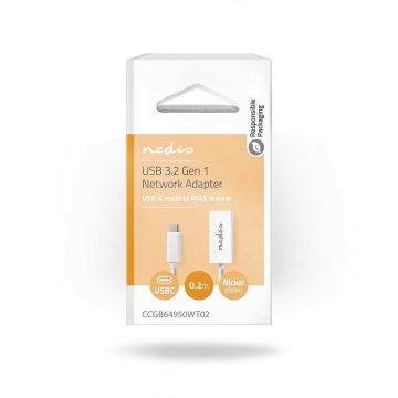 NEDIS ADAPTERI USB-C UROS - RJ45 (8P8C) NAARAS VALKOINEN
