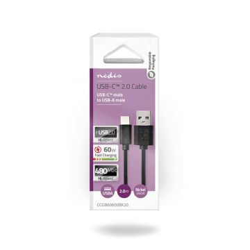 NEDIS USB 2.0 KAAPELI USB-C UROS - USB-A UROS 2 M MUSTA