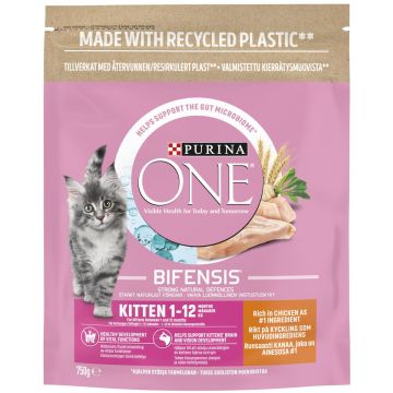 PURINA ONE KISSAN TÄYSRAVINTO KITTEN KANAA & TÄYSJYVÄVILJAA 750 G