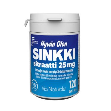 VIA NATURALE HYVÄN OLON SINKKISITRAATTI 30MG 120 KPL